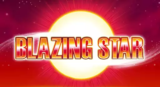 Vibrant slot machine display showing Blazing Star game with glowing golden stars, red and yellow risk ladders prominently displayed, classic fruit symbols (cherries, lemons, watermelons) on reels, fiery orange and yellow color scheme, modern digital rendering of classic arcade aesthetic, high contrast lighting
